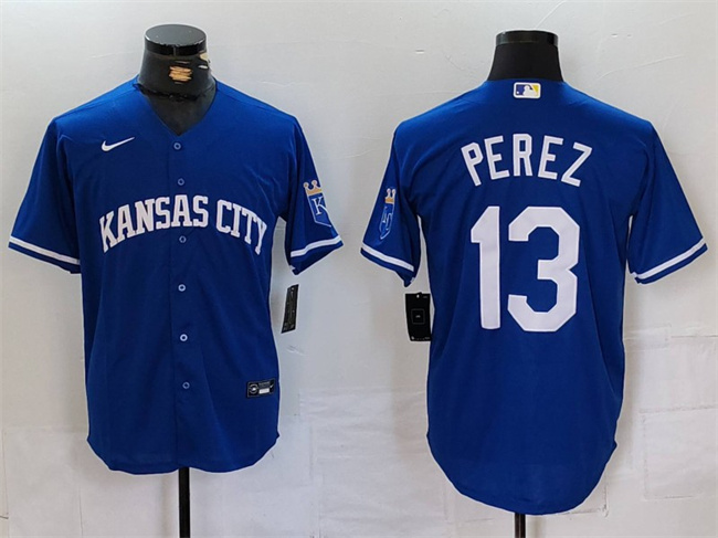 Men's Kansas City Royals #13 Salvador Perez Royal Cool Base Stitched Jersey Men's Kansas City Royals #13 Salvador Perez Royal Cool Base Stitched Jersey